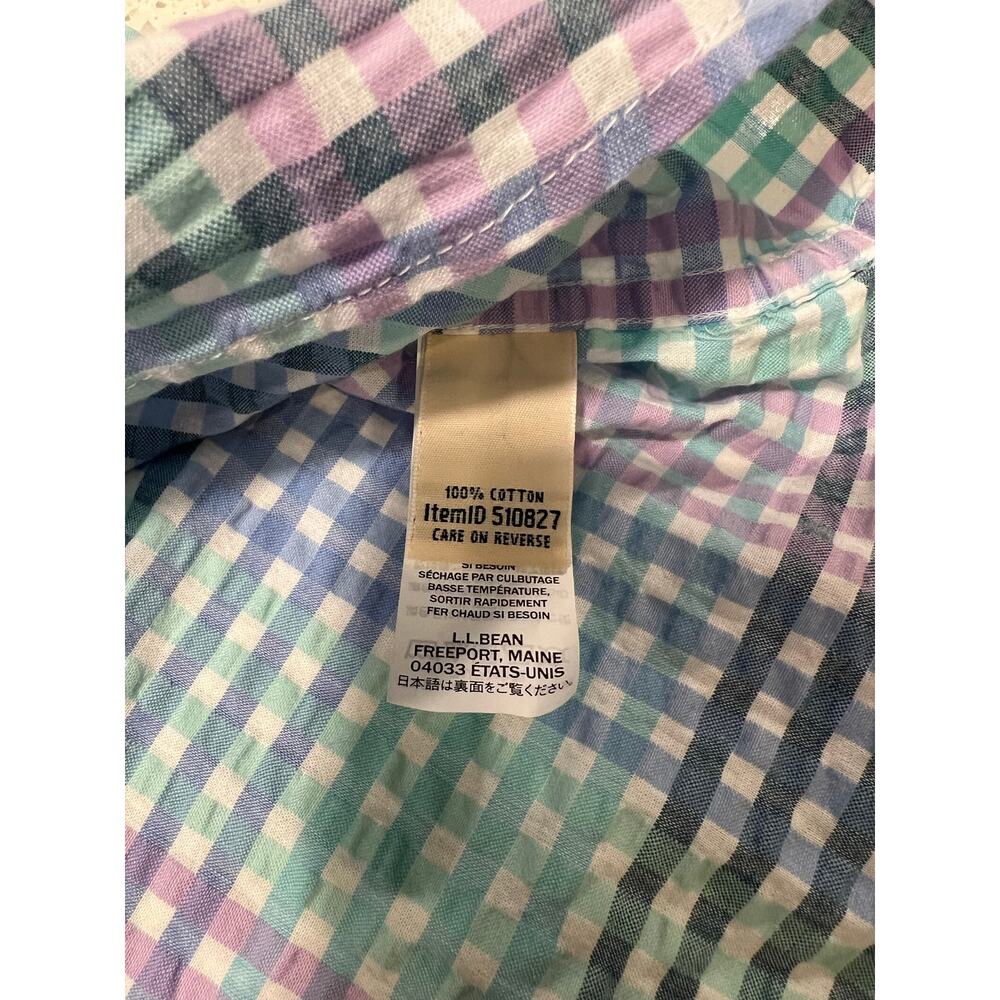 L.L. Bean Vacationland Seersucker Plaid Popover Shirt Pastel Check Women Small S - Picture 8 of 8